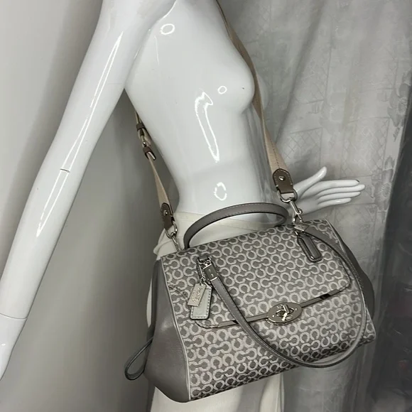 Coach Madeline Madison 25215 Gray Jacquard Leather Satchel Shoulder Crossbody